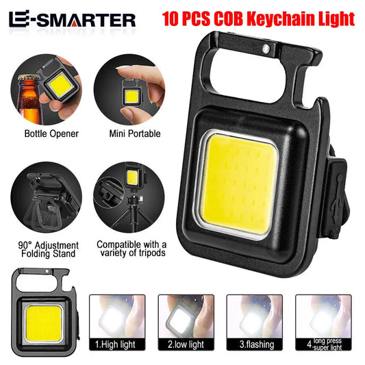 10PCS COB Flashlight Mini Protable Keychain Lamp 4 Lighting EDC Torch Outdoor Waterproof Emergency Camping Fishing Work Lights